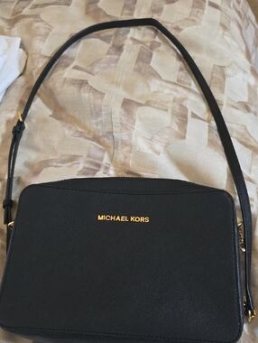 Michael Kors Black Saffiano Leather Crossbody with Gold Logo